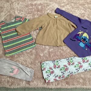Girls' Mixed Tops and Bottoms Bundle - Purple, Tan, Gray, Floral